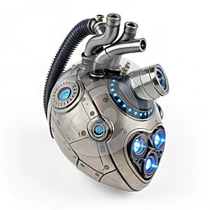 Sci-fi artificial cyber heart isolated on white background photo