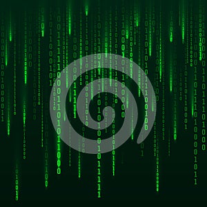 Sci-fi Background. Binary computer code. Green digital numbers. Matrix of binary numbers. Futuristic hacker abstraction backdrop.