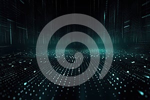 Sci-fi background of glowing particles with depth of field. Network connection. Generative AI