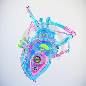 Sci-fi blue and pink heart 3d rendering