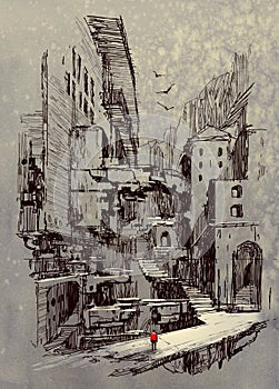 Sci-fi cityscape,illustration painting