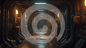 sci-fi corridor in an underground cave - generative ai