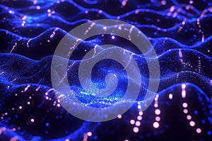 A sci-fi 3D background of an artificial intelligence hub, featuring a glowing blue neural network