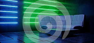 Sci Fi Dance Club Stage Chairs Sofa White LEather Classy Glowing Neon Laser Lights Blue GReen Underground Night Dark Futuristic