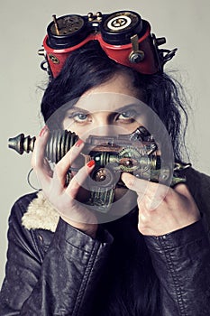 Sci fi dieselpunk or steampunk girl with aviator goggles