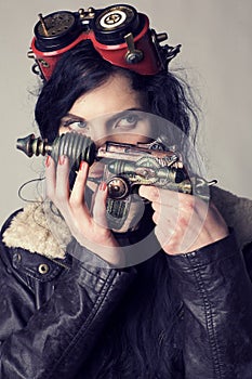 Sci fi dieselpunk or steampunk girl with aviator goggles