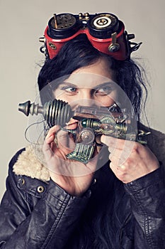 Sci fi dieselpunk or steampunk girl with aviator goggles