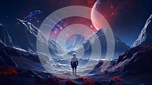 A sci-fi digital creation portraying an intrepid astronaut traversing an