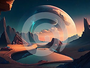 Sci Fi fantasy Landscape of space or alien planet image from earth world background wallpaper desktop and mobile wallpaper