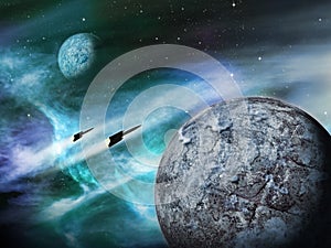 Sci-fi fantasy space scene alien planet