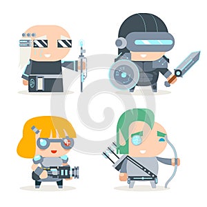 Sci-fi Fantasy Techno Knight Cybernetic Technomage Programmer Engineer RPG Game Character Vector Icons Set Vector