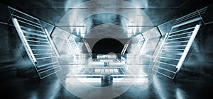 Sci Fi Futuristic Construction Metal Mesh Spaceship Virtual White Blue Cinematic Glowing Reflective Grunge Concrete Tunnel