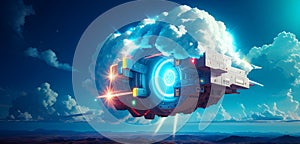 Science fiction future hi-tech cloud computing cyberpunk neon background Generative AI