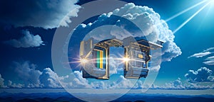 Science fiction future hi-tech cloud computing cyberpunk neon background Generative AI