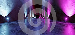 Sci Fi Futuristic Neon Background Big Huge Dark Empty Grunge Concrete Long Hall Gallery Room Tunnel Corridor Spotlights Blue