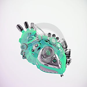 Sci-fi green heart 3d rendering in side angle