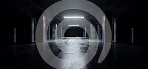 Sci Fi Modern Dark Concrete Cement Asphalt Futuristic Spaceship Elegant Underground Garage Tunnel Corridor Empty Space White Glow