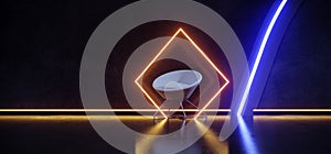 Sci Fi Neon Futuristic Cyber Cafe Vip Chair Lounge Coffee Table Club Dark Glowing Blue Orange Laser Fluorescent Lasers Retro