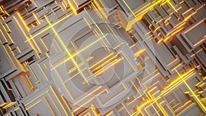 Sci-fi neon geometric cubic shapes, Illustration Abstract 3d Render