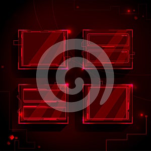 Sci fi notification frames with glowing red lines