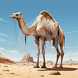 Sci-fi Realism: Digital Illustration Of Camel In Desert photo