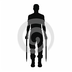 Sci-fi Realism: Silhouette Of A Man With Two Swords