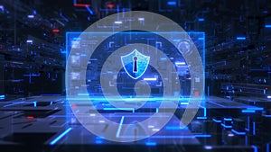 Sci fi shield icon cyber security, Digital data network protection, Future technology digital data network connection background