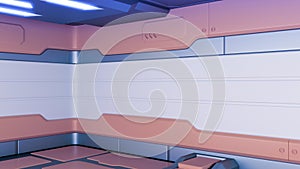 Sci-Fi space station corridor interior 3d rendering