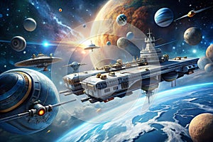 Sci fi spaceship docking station. Generative AI