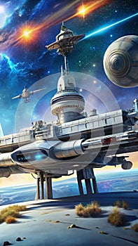 Sci fi spaceship docking station. Generative AI