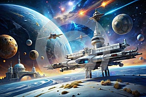 Sci fi spaceship docking station. Generative AI