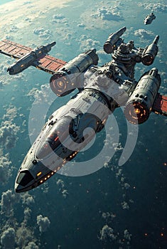 Sci-Fi Starship Flying Through a Cloudscape AI-GENERATED