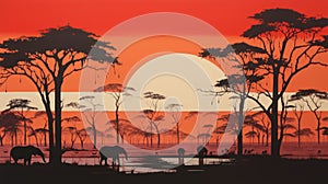Sci-fi Sunset: Trees, Elephants, And Color Blocking In The Savanna
