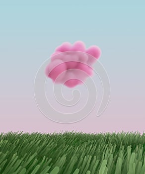 Sci-Fi surreal dreamy landscape with pink cloud. 3d render, 3d illustration.