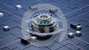 SCI-FI technology robotic quantum computing processor concept for business technology, engineering and innovations design scene