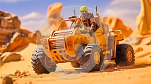 Sci-fi Toy Soldier Riding Off Road Vehicle - Detailed Miniature Excavator