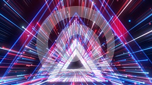 Sci-fi Triangle digital tunnel neon light of cyberspace, Technology network