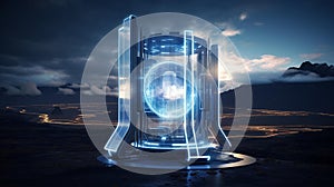 a sci - fi type structure with a rotating orb sitting in the middle photo