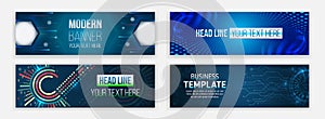 Sci-fi vector sample concept. High-tech horizontal banner template. Modern banner design with technology element. Data protection