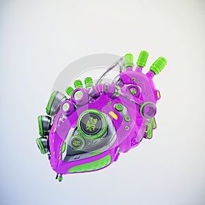 Sci-fi violet and green heart 3d rendering