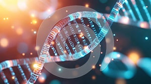 Sci-fi visualization of epigenetics with a holographic DNA structure and floating data points, biotechnology, holographic science photo