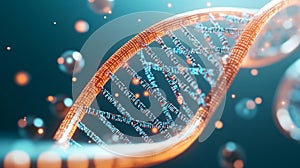 Sci-fi visualization of epigenetics with a holographic DNA structure and floating data points, biotechnology, holographic science