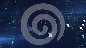 Sci-fi wall panel and digital matrix code 3D render