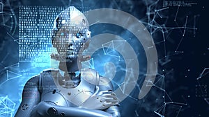 Sci-fi woman robot , learning digital information