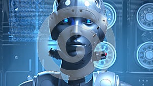 Sci-fi woman robot , learning digital information