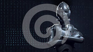 Sci-fi woman robot , s animation of the digital world of the future of neural networks and the artificial intellig