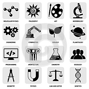 Science areas icons black