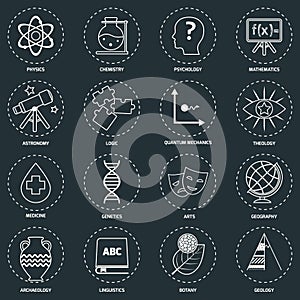 Science areas icons outline