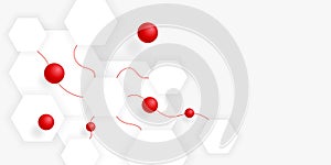 Science background. Hexagons and dynamic red spheres on white background. Ðbstract molecular structure.