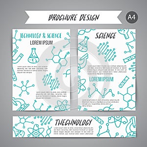 Science banners set. Research outline icon. Tiny line vector elements. Laboratory and education brochure. Medicine